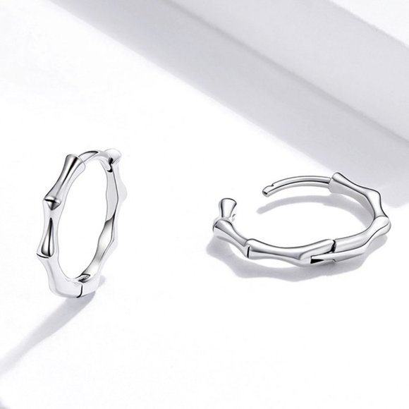 💛 925 Silver Plated Classy Hoop Bamboo Earrings for Women, MLNN1228 - Picture 2 of 4